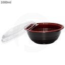 1000ml PP Plastic Round Black Bowl Clear Lid 200/ctn