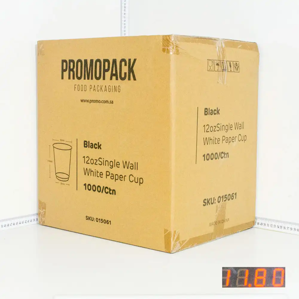 Black - 12oz Single Wall White Paper Cup 1000/ctn