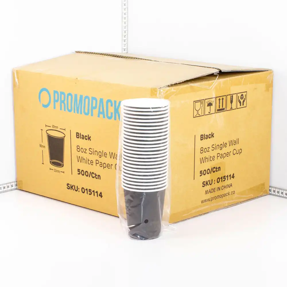 Black - 8oz Single Wall White Paper Cup 500/ctn