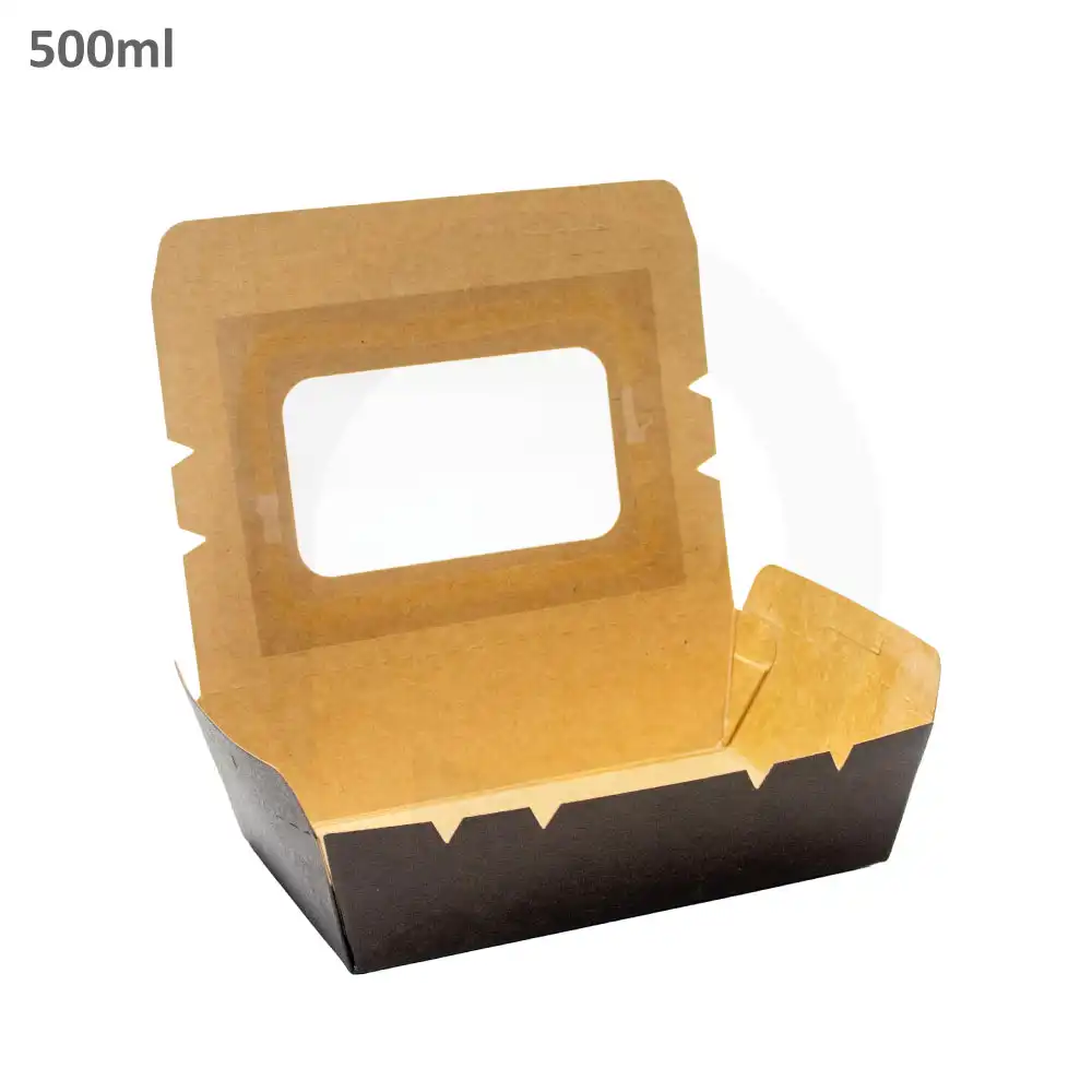 Black - 500ml Kraft Paper Window Lunch Box 200/ctn