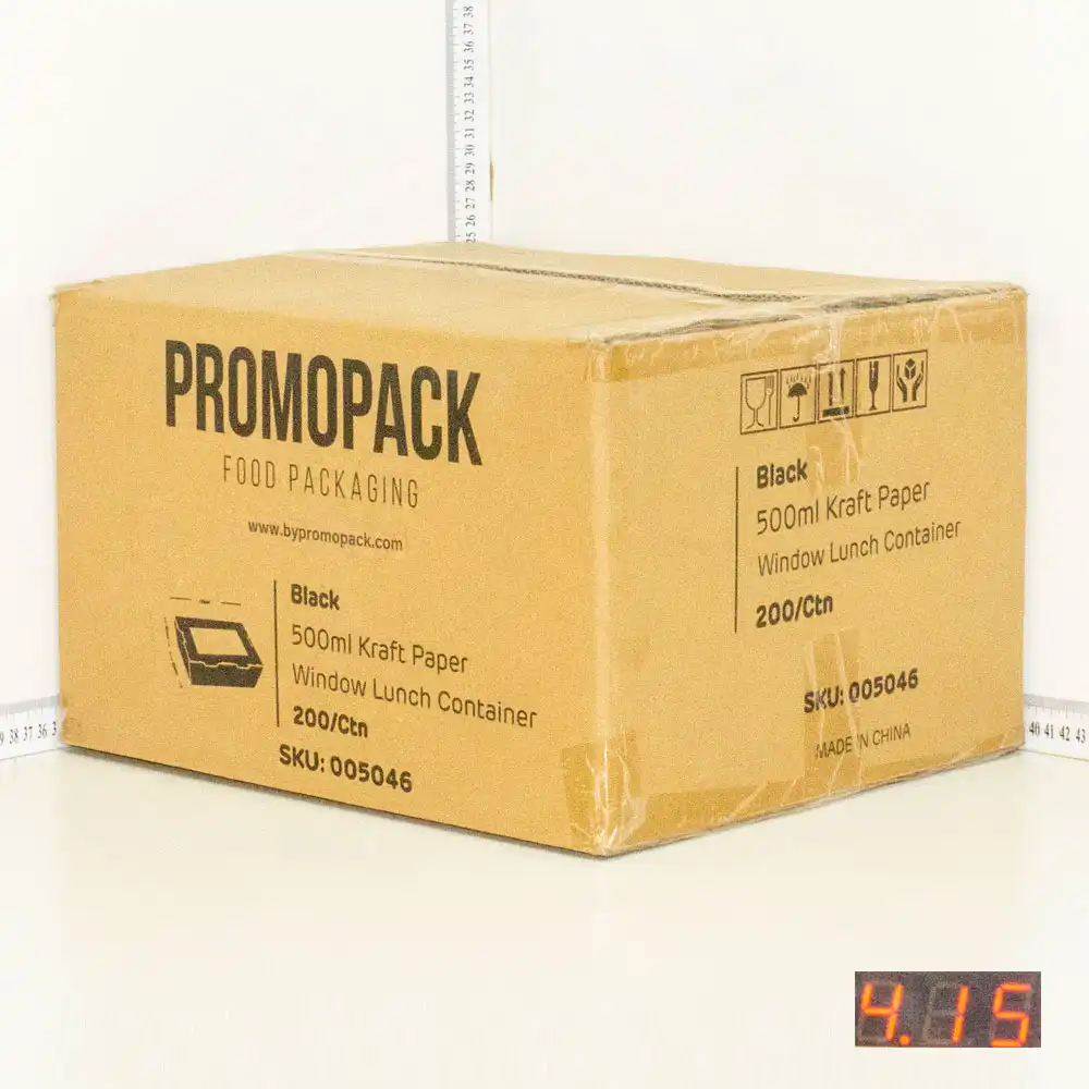 Black - 500ml Kraft Paper Window Lunch Box 200/ctn