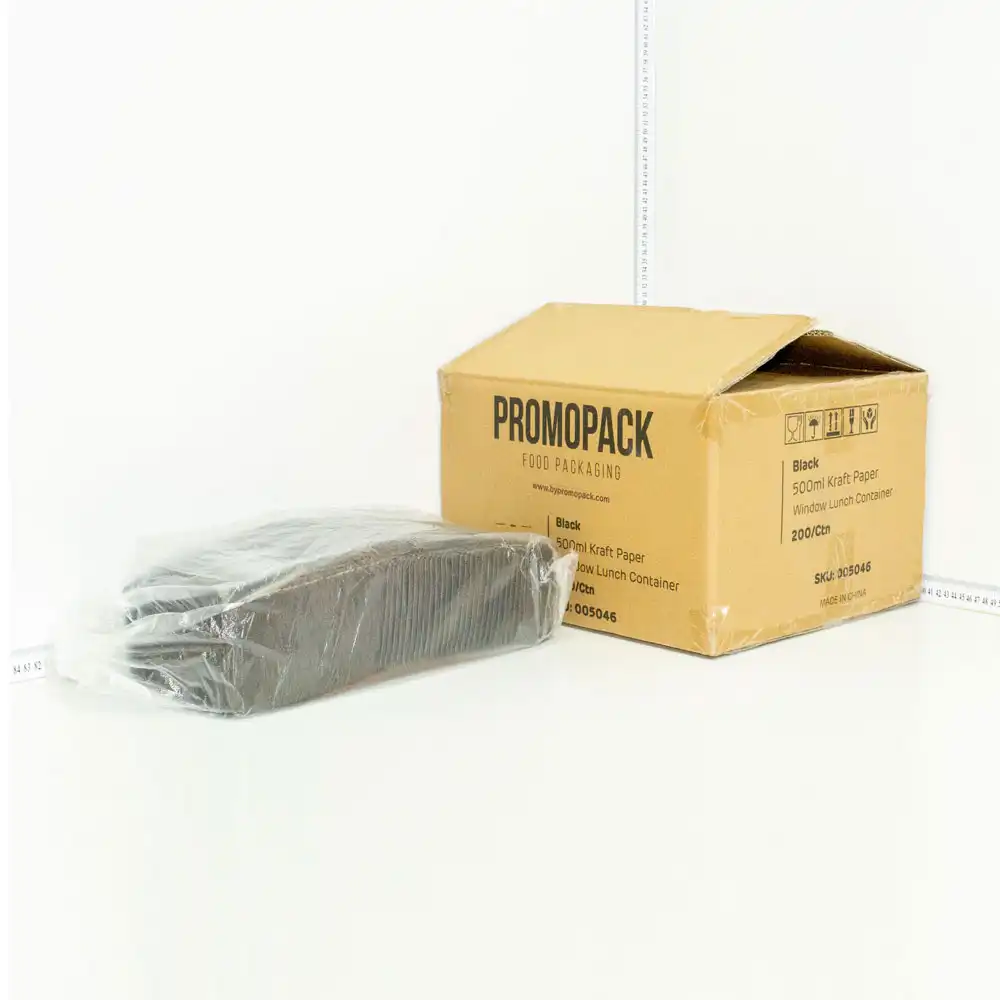 Black - 500ml Kraft Paper Window Lunch Box 200/ctn