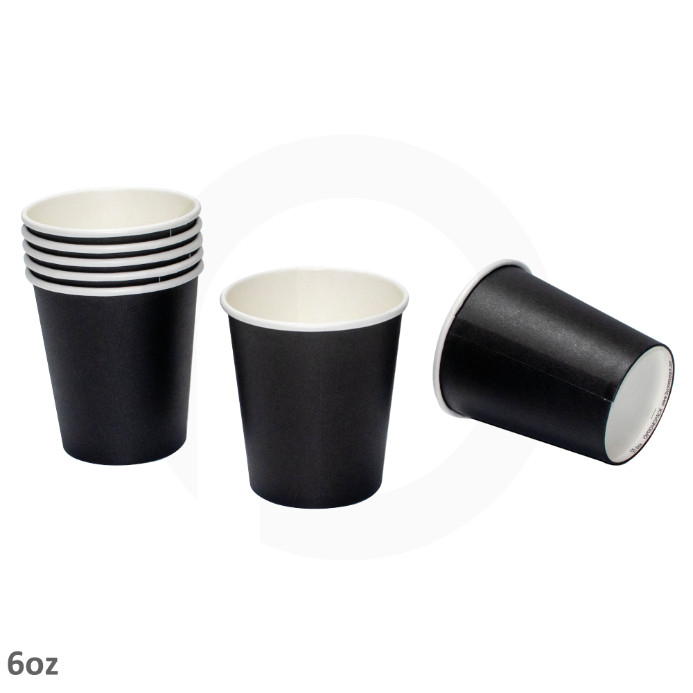 Black - 6oz Single Wall White Paper Cup 1000/ctn