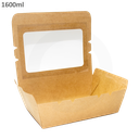 علبه طعام 1600 مل ورق كرافت بنافذة بلاستيك شفاف 200 حبة