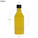قارورة عصير 200 مل بلاستيك شفاف بغطاء الومنيوم اسود 200 حبة