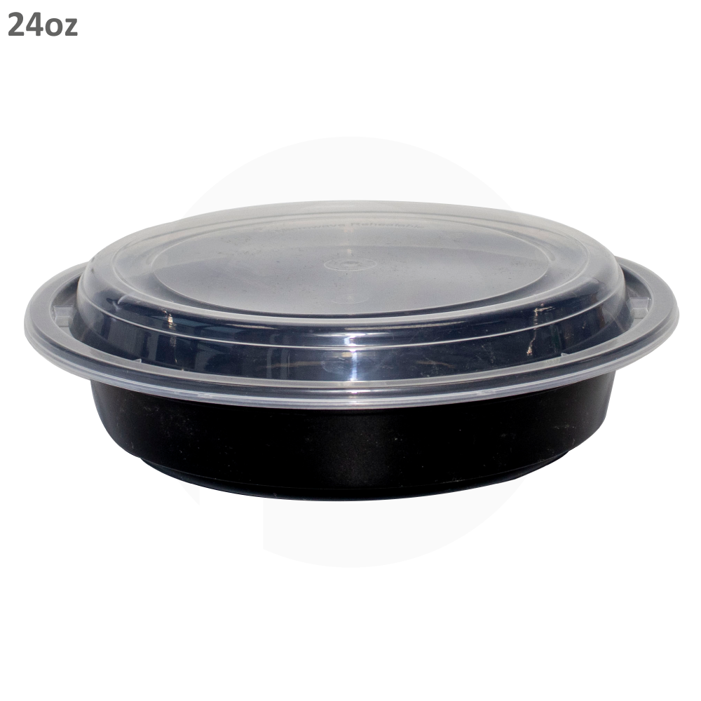 24oz PP Plastic Bowl Black With Clear Lid 150/ctn