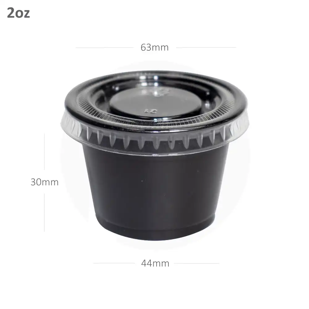 2oz PP Plastic Black Sauce Cup With PET Clear Lid 2000/ctn