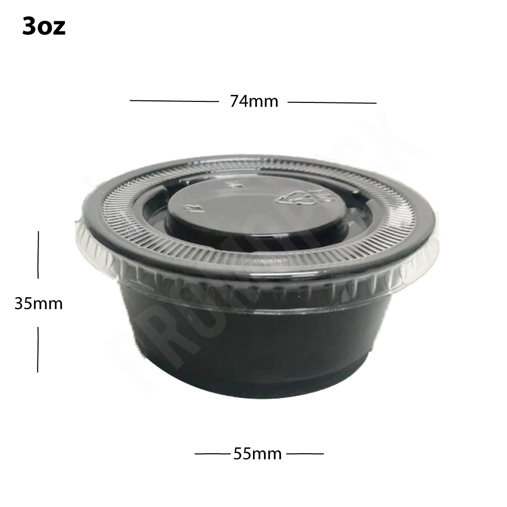 3oz PP Plastic Black Sauce Cup with PET Clear Lid 2000/ctn