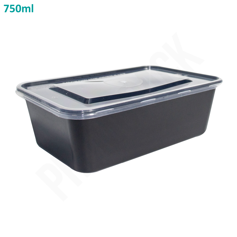 [352015] 750ml PP Plastic Black Box with Clear Lid 250/ctn