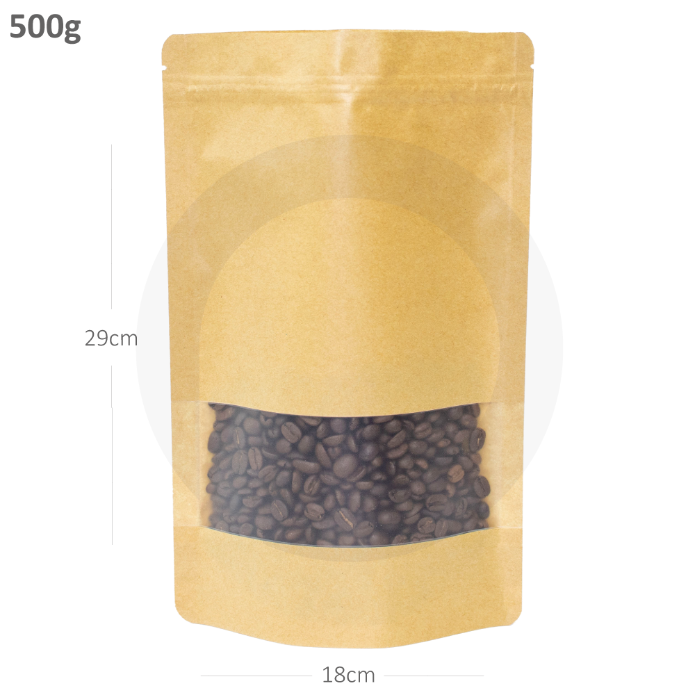 500g Kraft Stand Up Ziplock & Window Bag 250/ctn