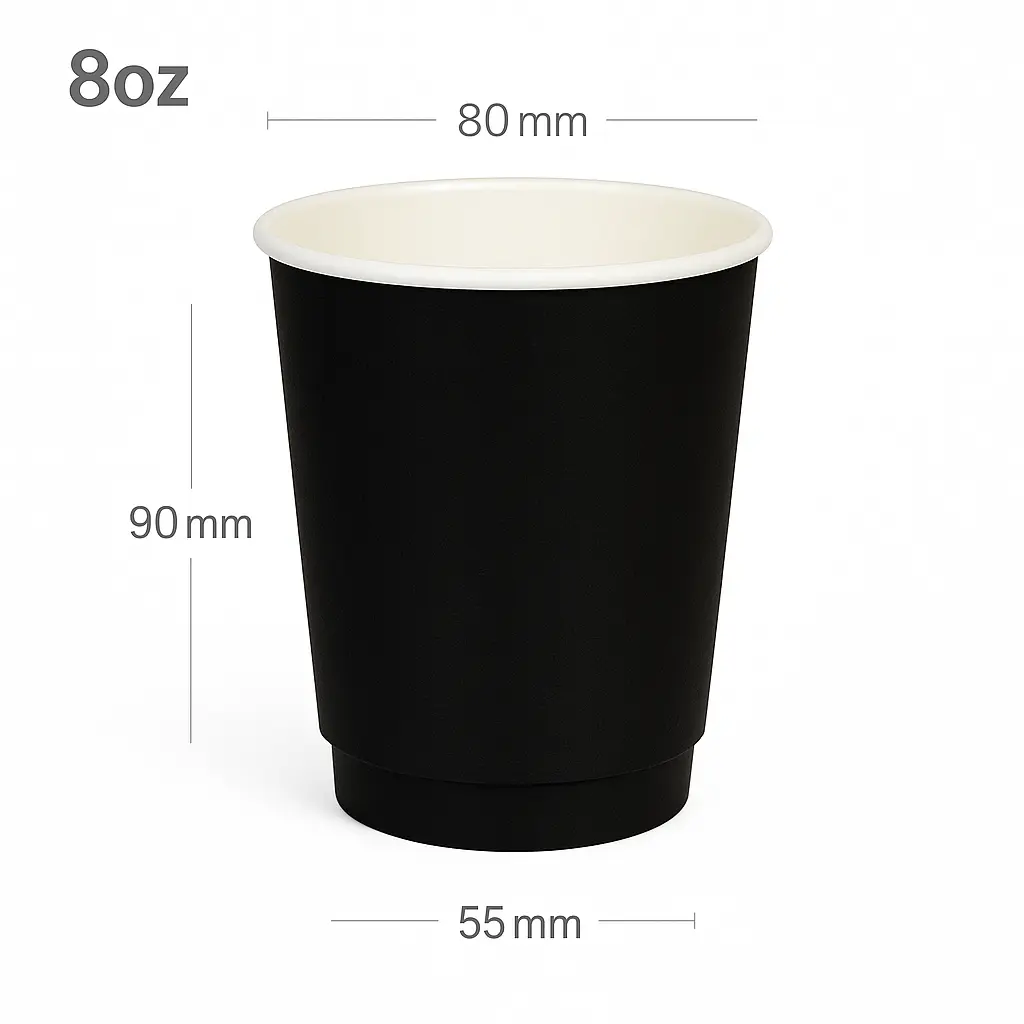 Black - 8oz Double Wall White Paper Cup 500/ctn