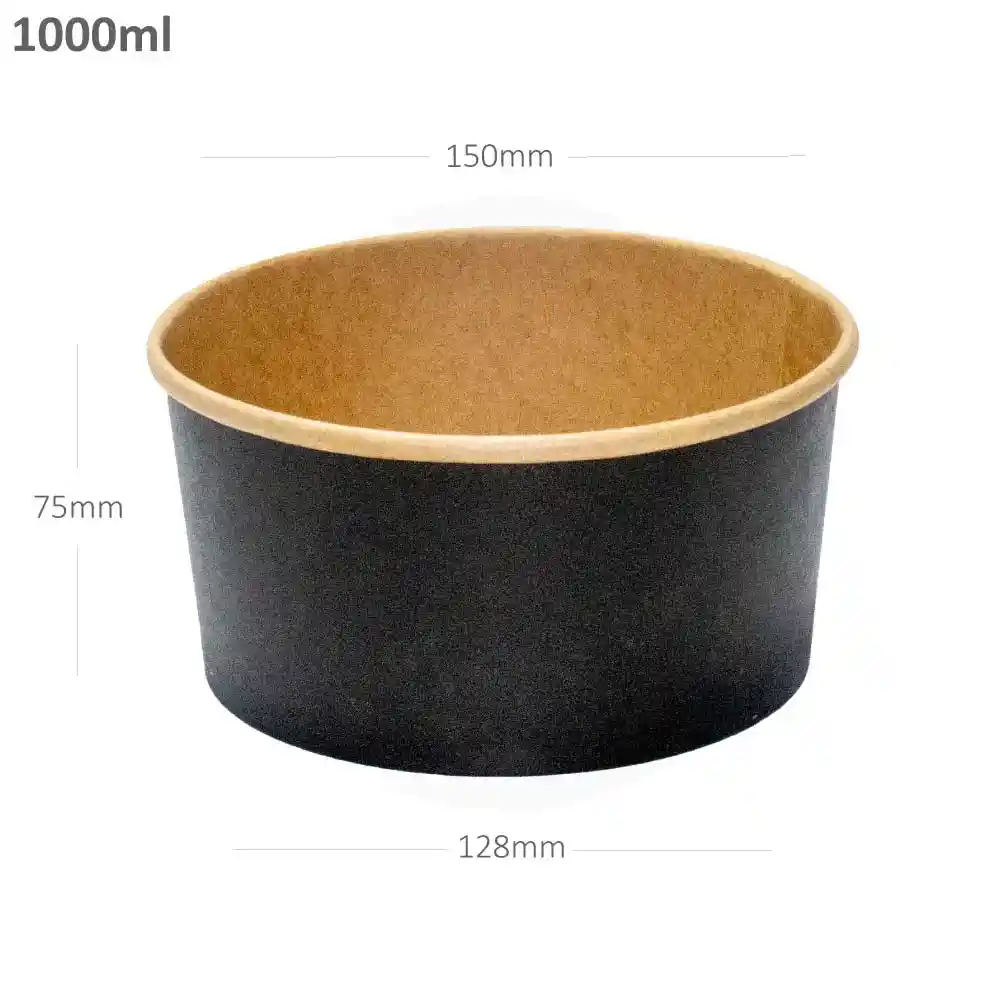 Black - 1000ml Kraft Paper Salad Bowl - 300/ctn