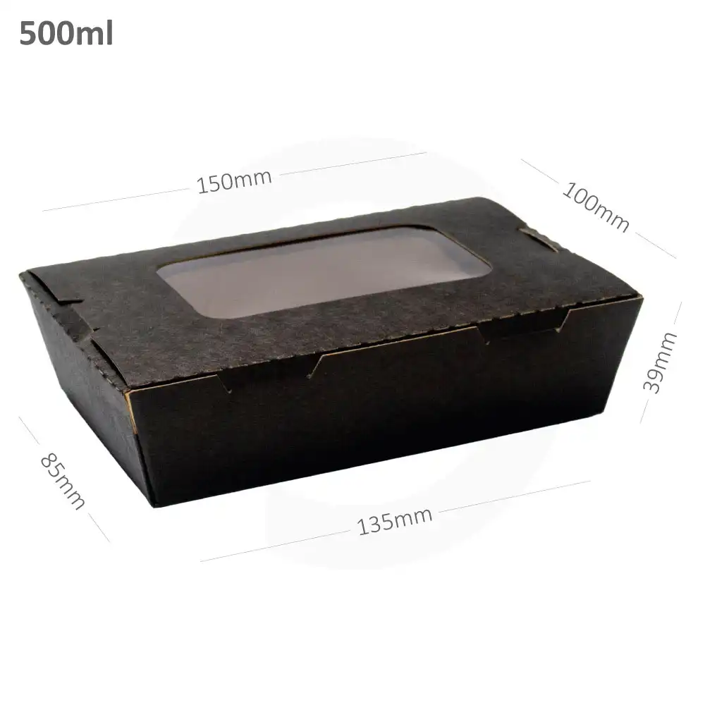 Black - 500ml Kraft Paper Window Lunch Box 200/ctn