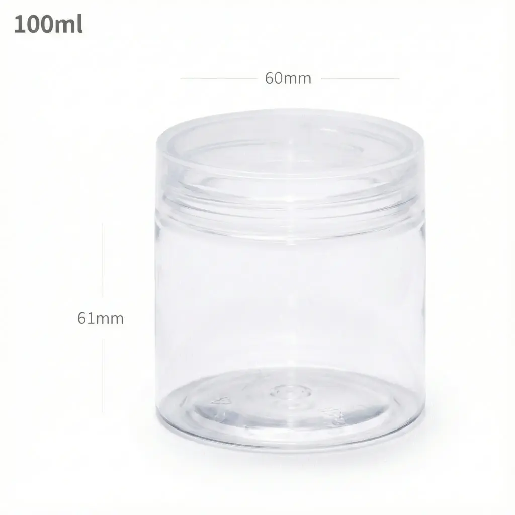 100ml/60mm PET Plastic Jar Clear PP Cap 100/ctn