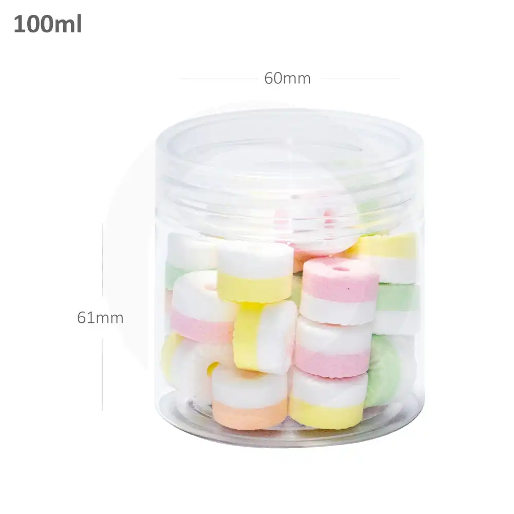 100ml/60mm PET Plastic Jar Clear PP Cap 100/ctn