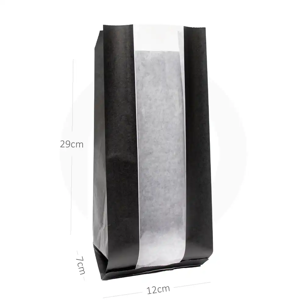 كيس #5 أسود ورق ابيض بنافذة بدون قاعدة 1000 حبة