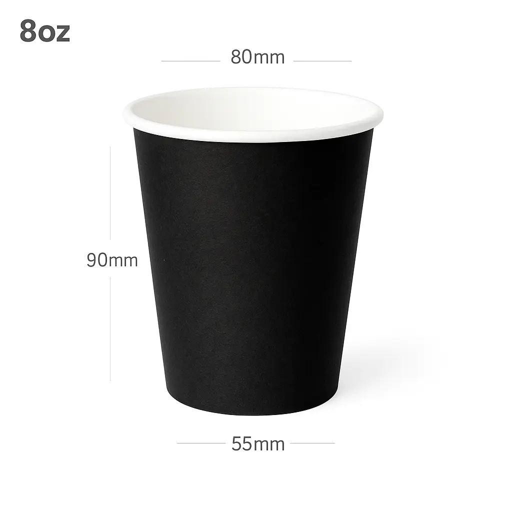 Black - 8oz Single Wall White Paper Cup 500/ctn