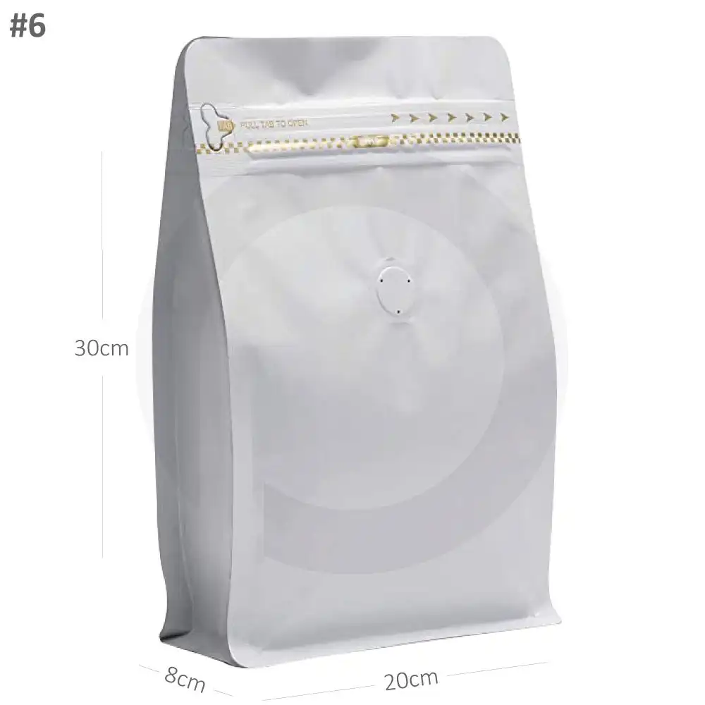 كيس قهوة #6 ابيض بصمام و قاعدة 300 حبة