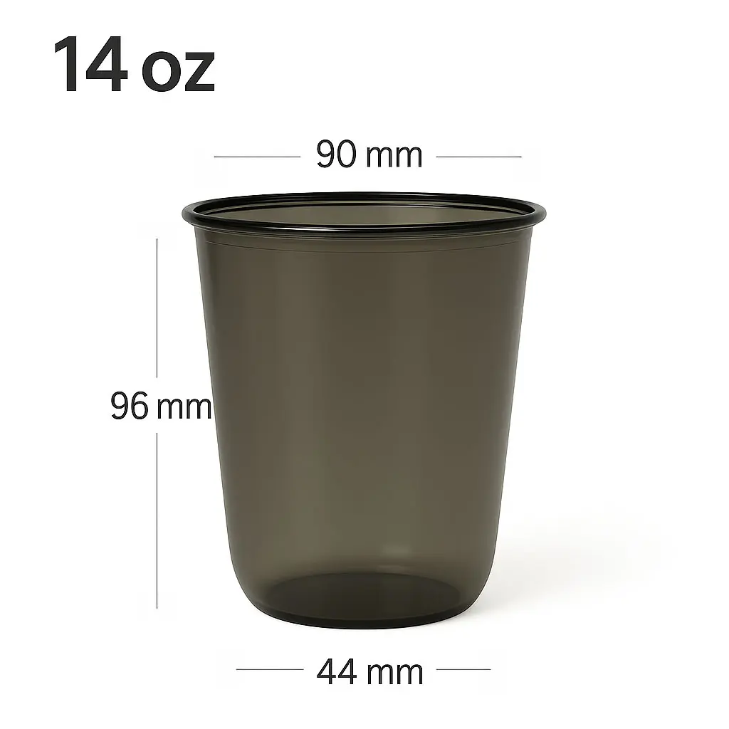Black - 14oz/400ml PET Plastic U Shape Cup 1000/ctn