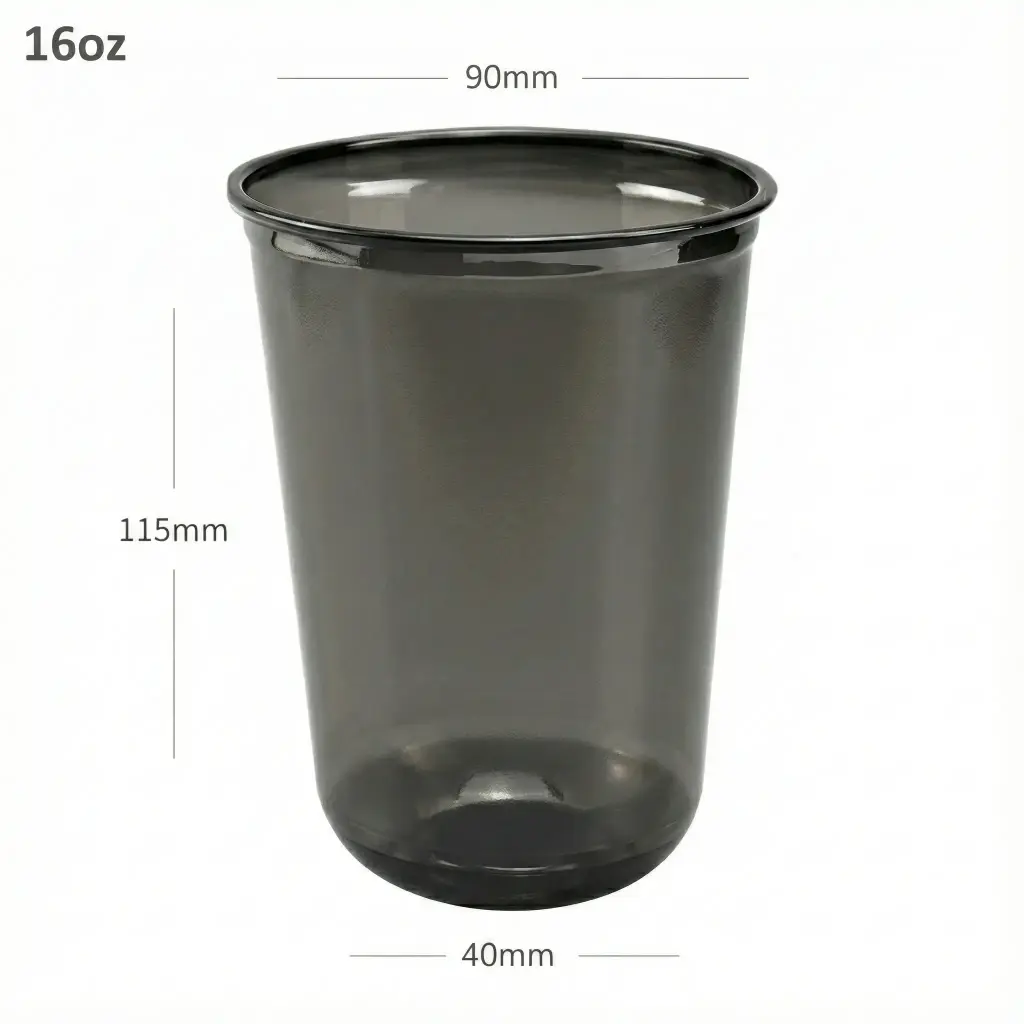 16oz Black PET Plastic U Shape Cup 1000/ctn 