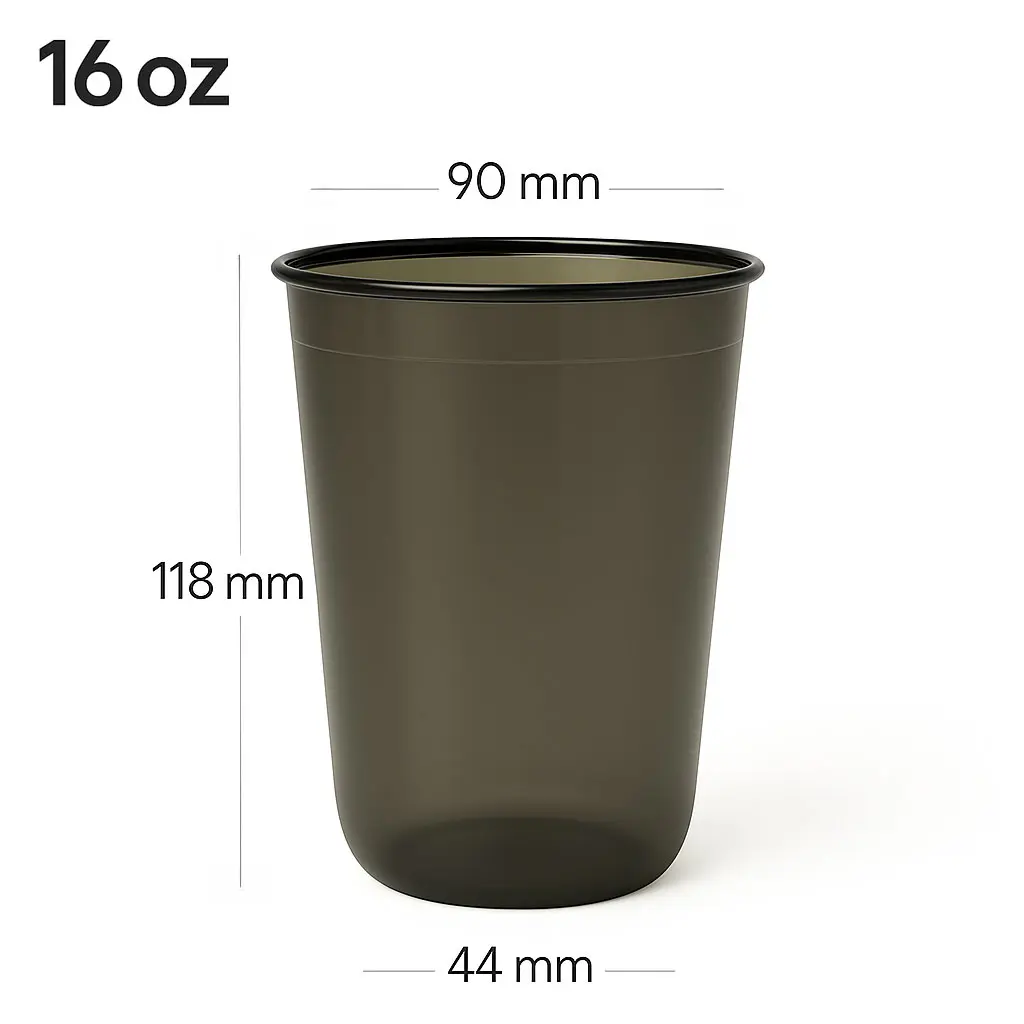 Black - 500ml PET Plastic U Shape Cup 1000/ctn