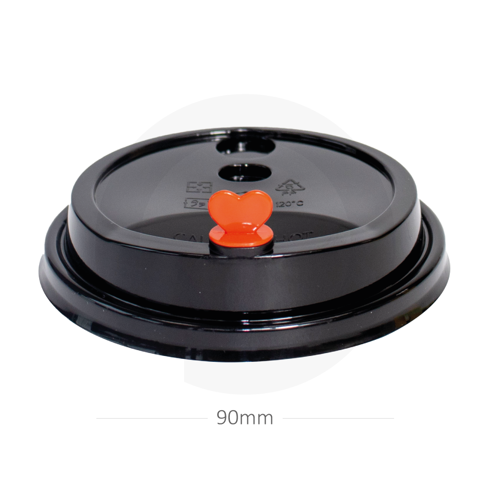 غطاء كوب 90 مم بلاستيك حرارى اسود بقلب احمر 500 حبة