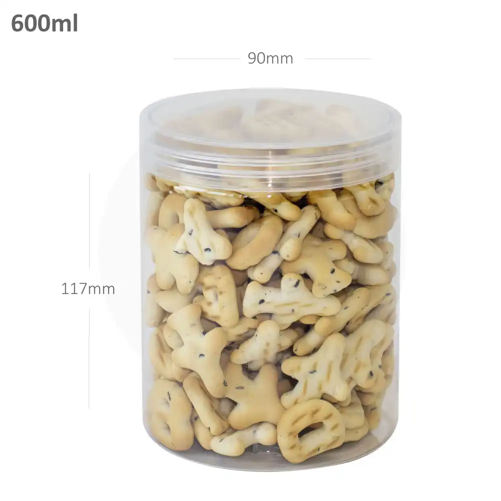 [010003] 600ml/90mm PET Plastic Jar Clear PP Cap 100/ctn
