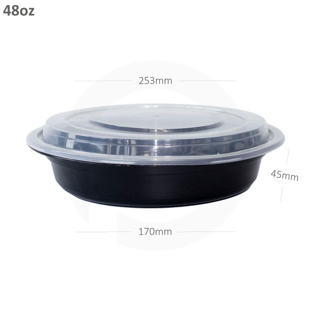 [353032] 1500ml PP Plastic Bowl Black with Clear Plastic Lid 150/ctn