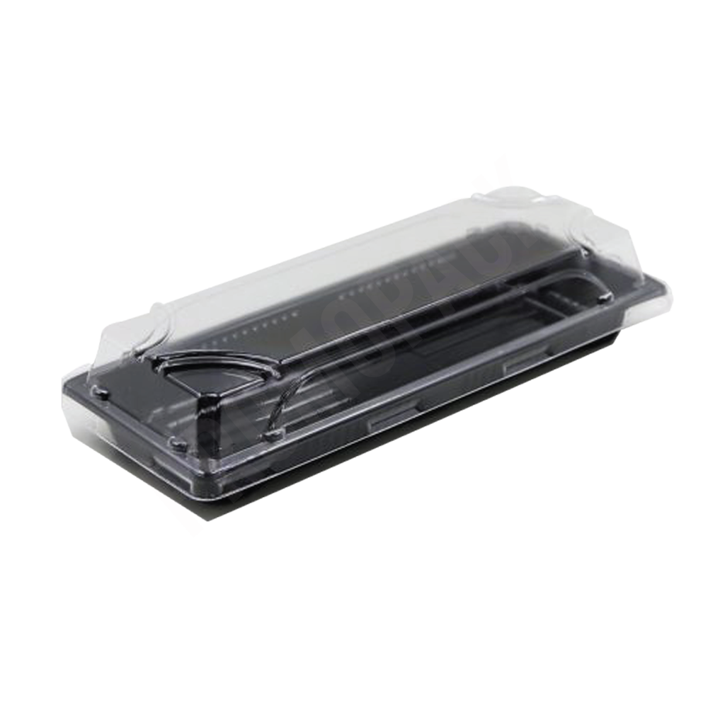 [336007] 1102 Sushi Black Plastic Box with Clear Lid 460/ctn