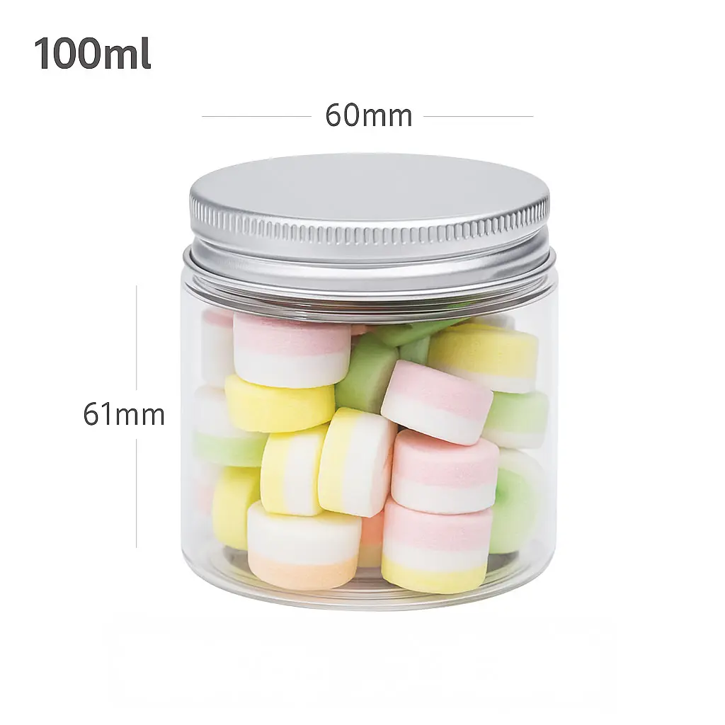 [010077] 100ml/60mm PET Plastic Jar Alu Cap 100/ctn