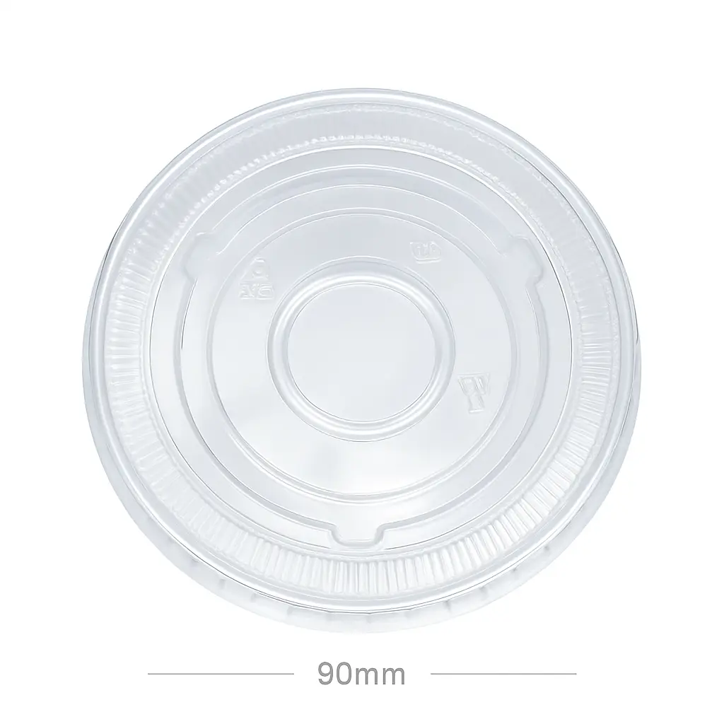[029029] 90mm PET Plastic Clear No Hole Flat Lid 1000/ctn