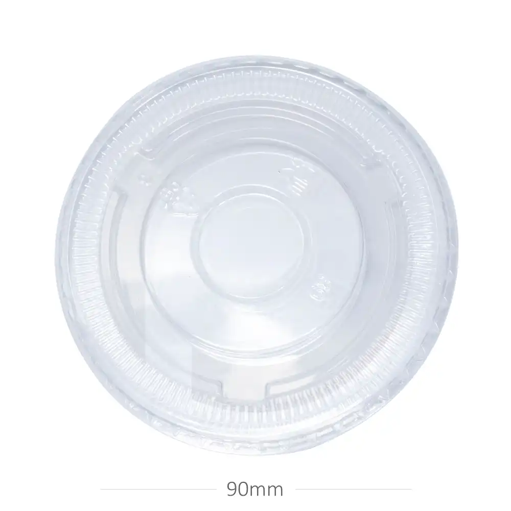 [029029] 90mm PET Plastic Clear No Hole Flat Lid 1000/ctn