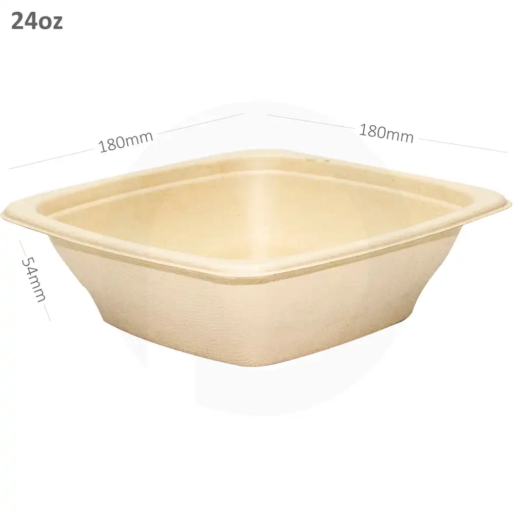 [018012] 24oz Bagasse Sugarcane Square Food Bowl 300/ctn