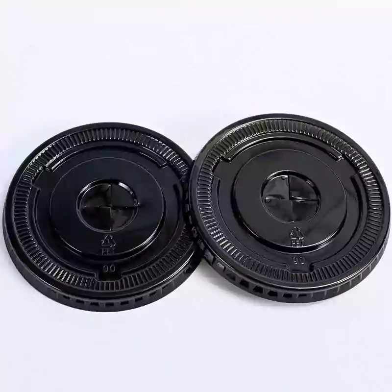 [012099] 90mm Black PET Plastic X Hole Flat Lid 1000/ctn