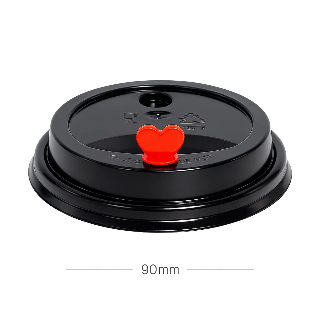 [070008] 90mm PP Plastic Black Lid With Red Heart 1000/ctn