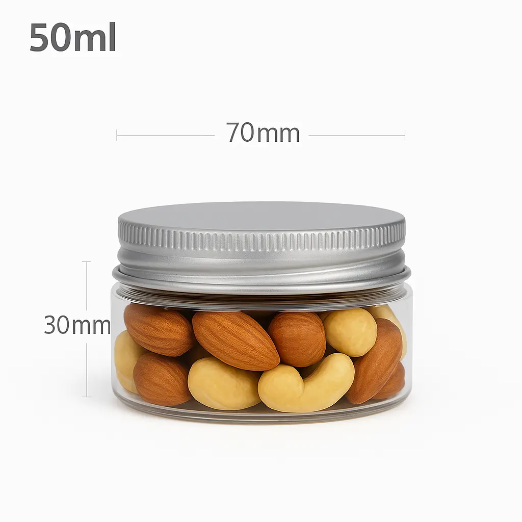[new158] 50ml/70mm PET Plastic Jar Alu Cap 100/ctn