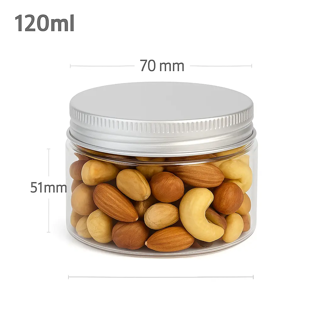 [new160] 120ml/70mm PET Plastic Jar Alu Cap 100/ctn
