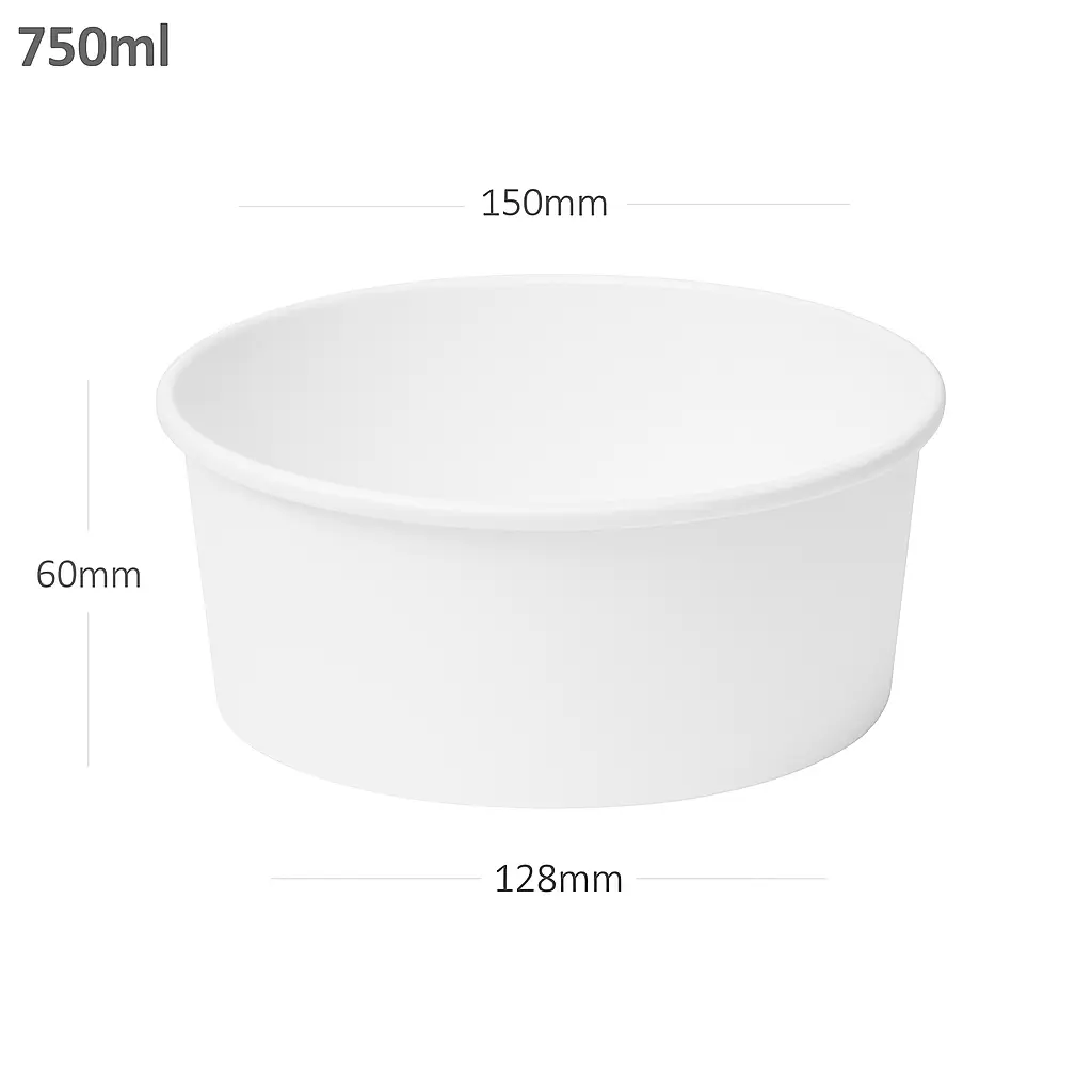[336137] 750ml White Paper Salad Bowl 300/ctn