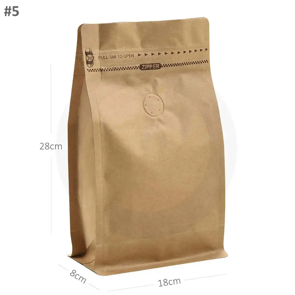 [new208] كيس قهوة #5 كرافت بصمام و قاعدة 300 حبة