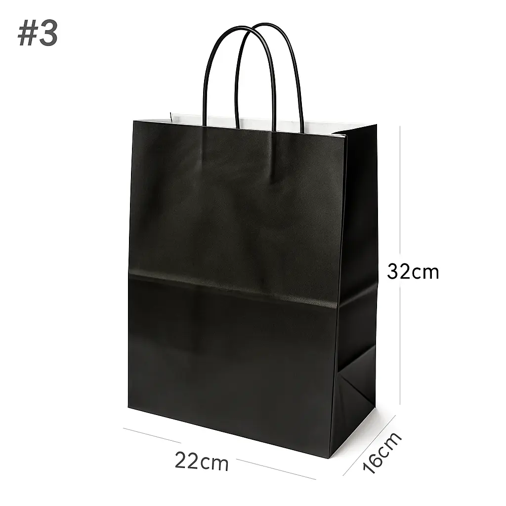 [new316] Black - #3 White Paper Twisted Handle Bag 200/ctn