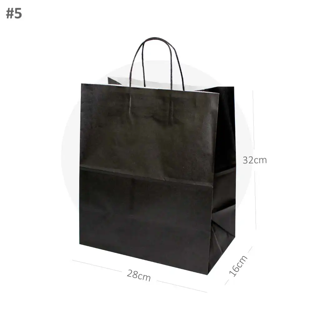[new317] Black - #5 White Paper Twisted Handle Bag 200/ctn