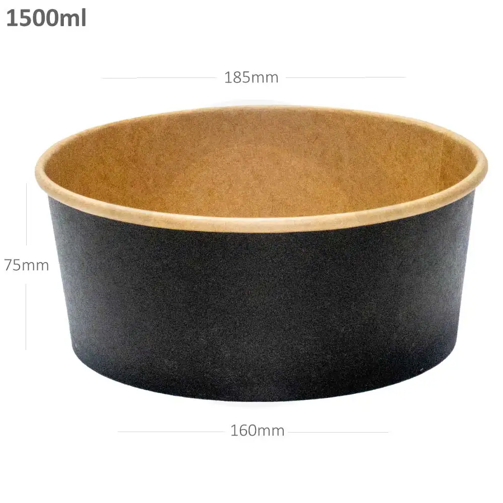 [new378] Black - 1500ml Kraft Paper Salad Bowl 300/ctn