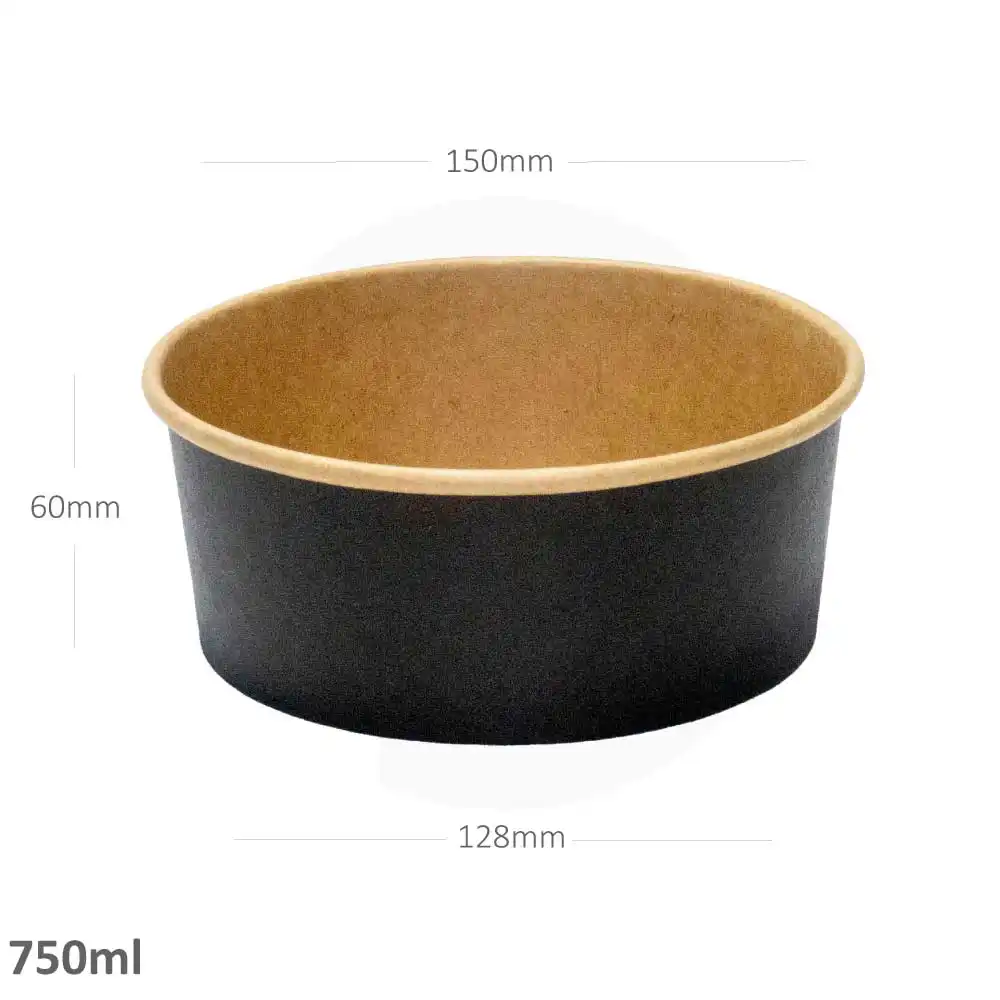 [052045] Black - 750ml Kraft Paper Salad Bowl 300/ctn